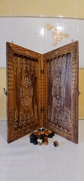 Нарды ореховые резные картина Печенька эксклюзив!